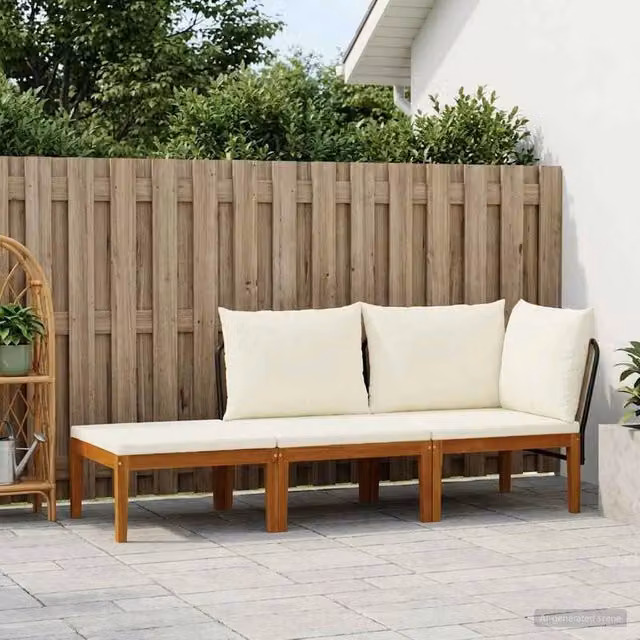 Set di 3 sedie da giardino vidaXL in legno di acacia e corda bianca per esterni