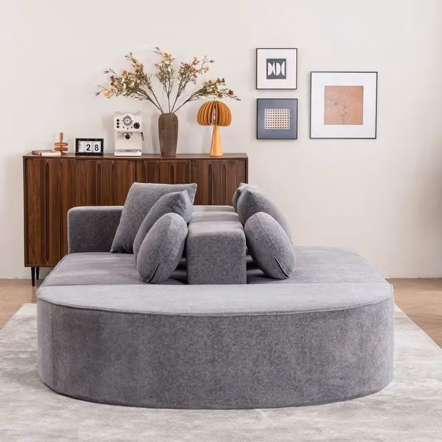 Divano modulare WISHDOR in tessuto grigio con funzione letto e cuscini inclusi, design moderno per soggiorno e camera da letto
