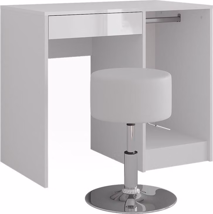 Tavolo da toeletta Vicco Sherry Bianco/Bianco lucido 89.8 cm senza specchio, con sgabello, Model 57688