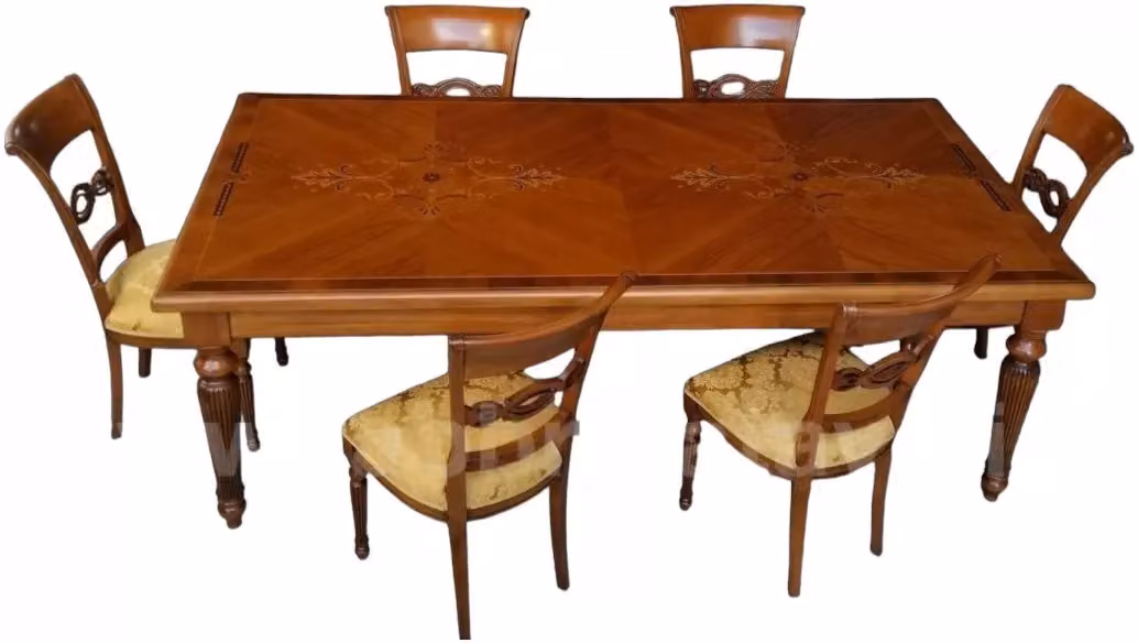 Tavolo fisso classico rettangolare Bassano in legno con intarsio floreale marrone Mobili 2G L: 240 cm, P: 128 cm, H: 78 cm – 3