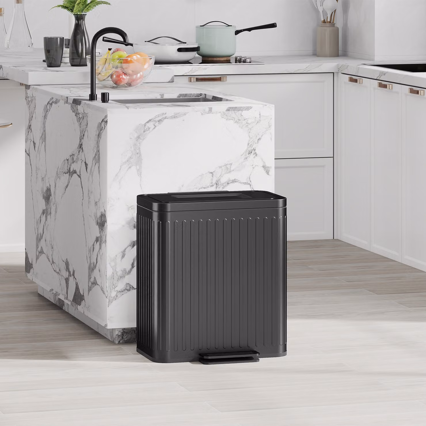 Cestino da cucina HOMCOM con 2 scomparti da 20 L, sistema a pedale, in plastica e metallo, Nero – 2