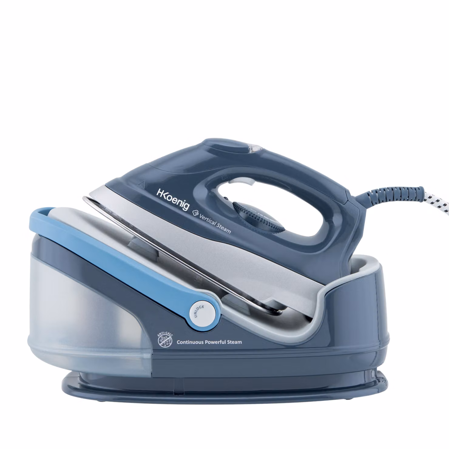 Ferro da stiro con caldaia H.Koenig V5I blu con sistema anti-calcare in acciaio inossidabile e plastica – 2