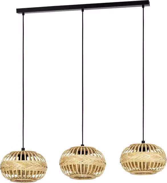 Lampadario A Sospensione Vintage Amsfield 1 Acciaio Nero Legno 3 Luci E27