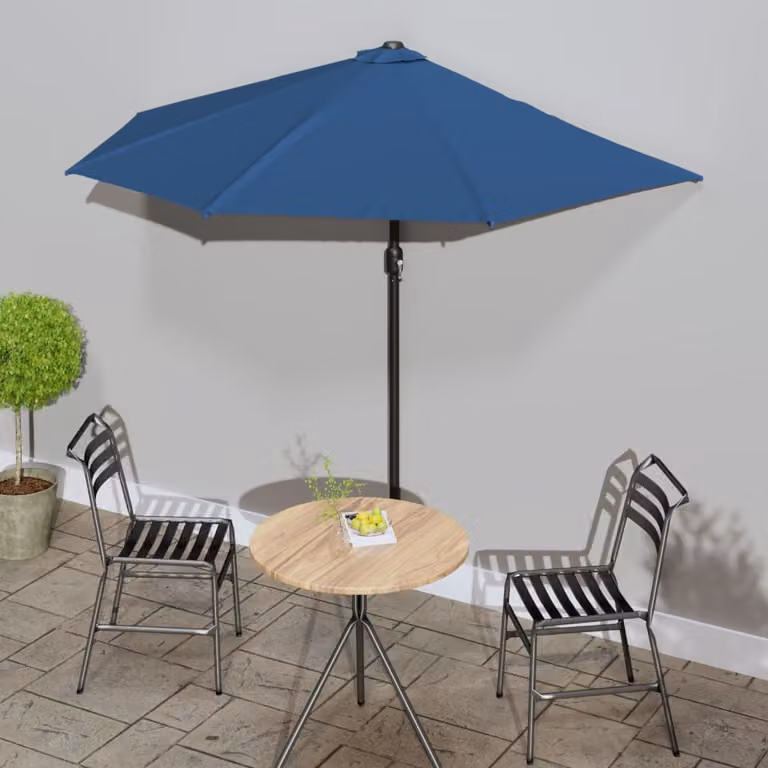 The Living Store Ombrellone da balcone asta in alluminio blu 270x144x222cm semicircolare