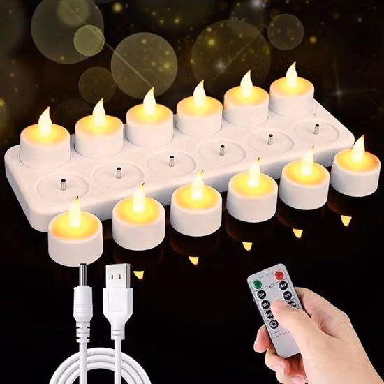 Luci LED - Set di 12 luci LED dimmerabili, con telecomando e timer con effetto tremolante, classe energetica A, ideali per camere da letto, matrimoni, decorazioni di Halloween e decorazioni natalizie