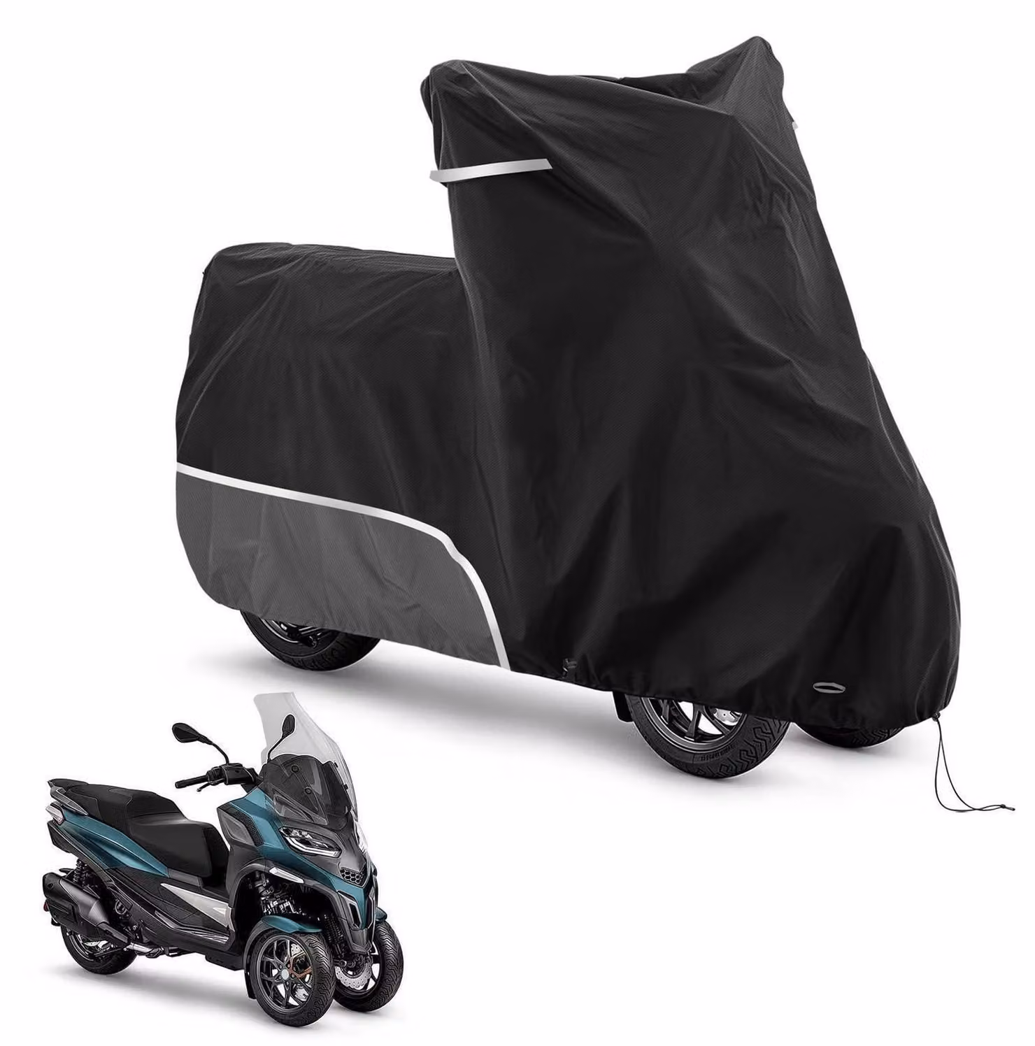 Copertura impermeabile per scooter, colore grigio, realizzata in tessuto Oxford 420D, adatta per l'uso esterno e resistente alle intemperie invernali, specifica per Piaggio MP3 (senza bauletto)
