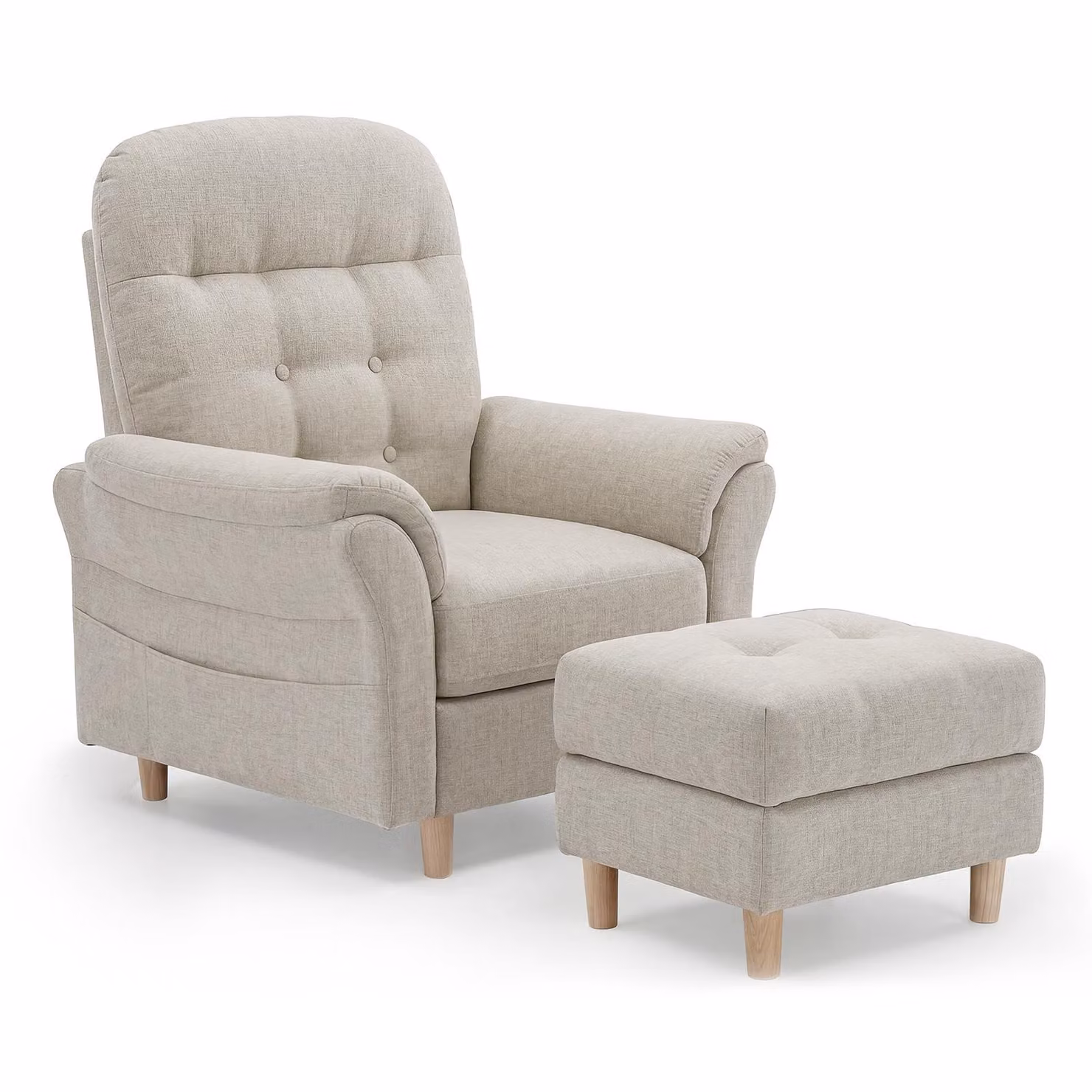 COMHOMA poltrona reclinabile Poltrona TV con schienale regolabile 4 marce fino a 160°, cuscino in piuma con sgabello Poltrona reclinabile singola da salotto Beige