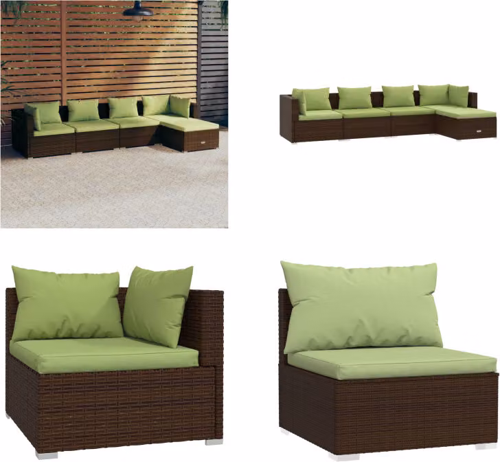 vidaXL set salotto da giardino 5 pezzi con cuscini in rattan marrone - set salotto da giardino - set salotto da giardino - set salotto da patio - set divano da giardino