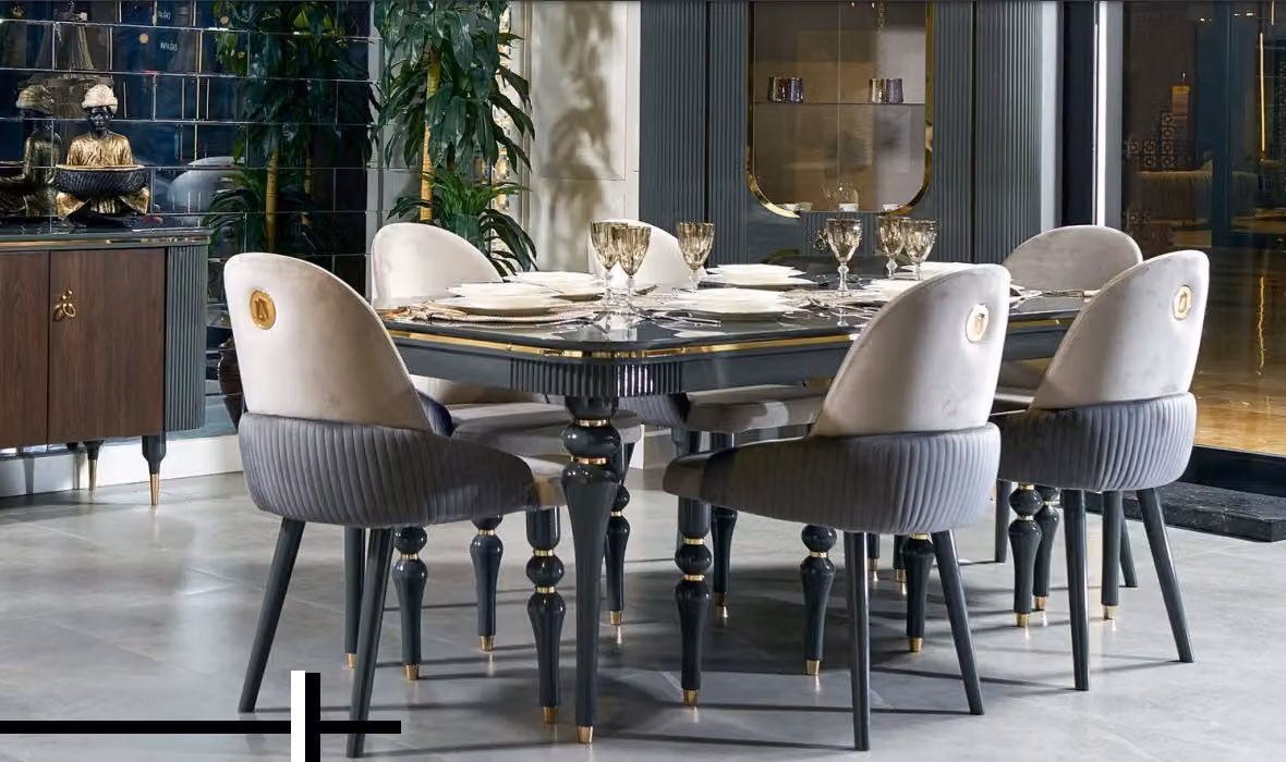 Sala da pranzo Gruppo da pranzo Tavoli da tavolo in legno 7pcs Set completo Tavolo da pranzo 6x Sedie
