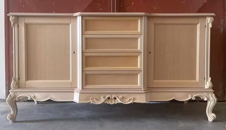Credenza classica barocca Mobili 2G con 2 porte e 4 cassetti in legno grezzo L/P/H: 174 x 60 x 92 cm