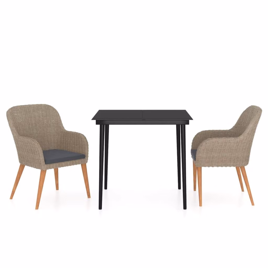Set da Pranzo da Giardino 3 pz con Cuscini Marrone