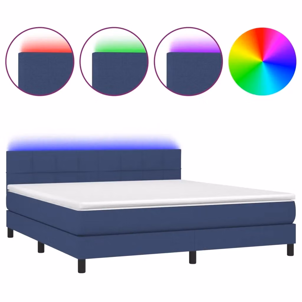 Letto Ibrido vidaXL con Materasso, Illuminazione LED Blu e Porte USB, Tessuto Bianco e Blu, L/P: 160 x 200 cm – 2