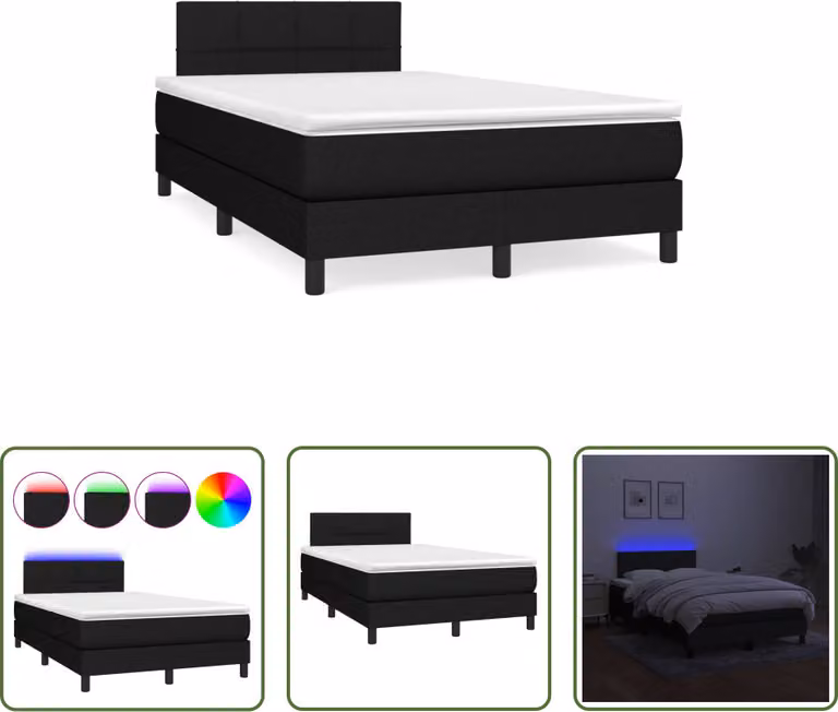 The Living Store Letto a molle con materasso e LED nero 120x190 cm in tessuto