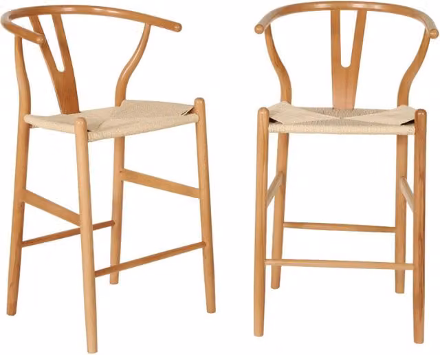 Set 2 sgabelli da bar vintage in legno di faggio e corde, marrone