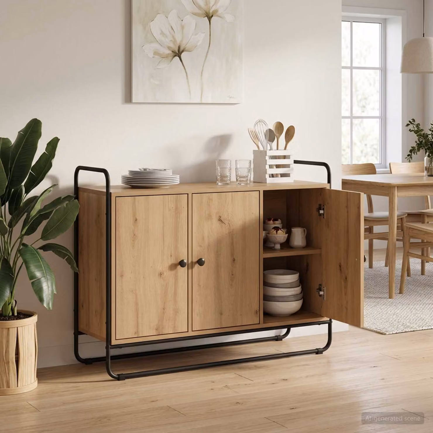 Credenza in stile industriale vidaXL in legno e metallo, colore rovere, L 102 x P 35 x H 75 cm
