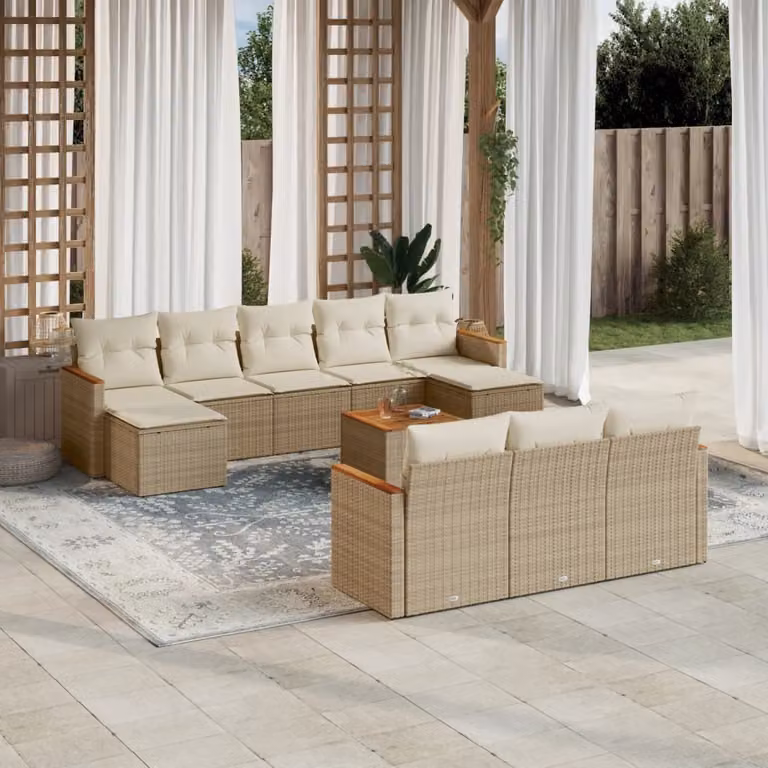 Maison Exclusive - Set Divani da Giardino 11 pz con Cuscini Beige in Polyrattan