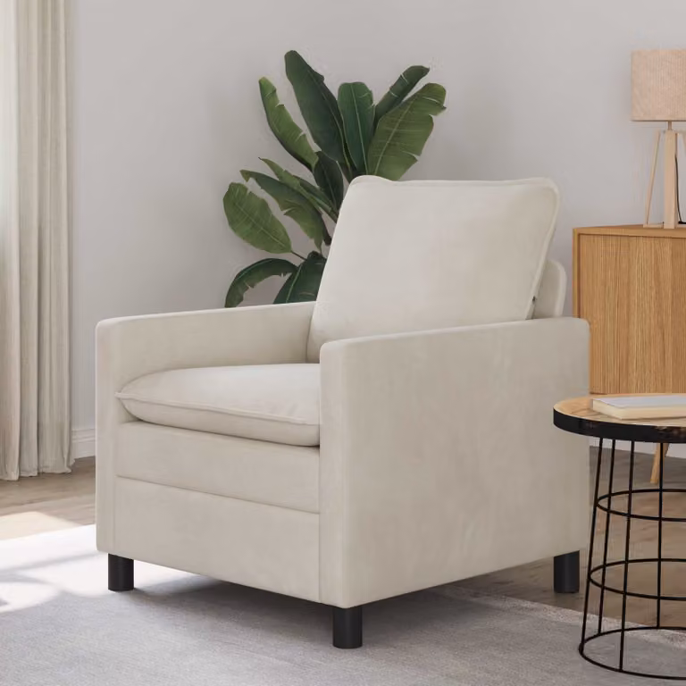 Divano moderno vidaXL in velluto color crema con struttura in metallo L: 76 cm, P: 81 cm, H: 87,5 cm