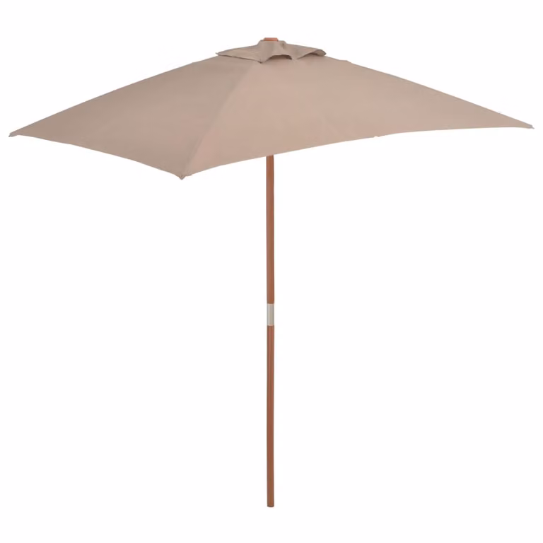 The Living Store Ombrellone con palo in legno 150 x 200 cm Taupe