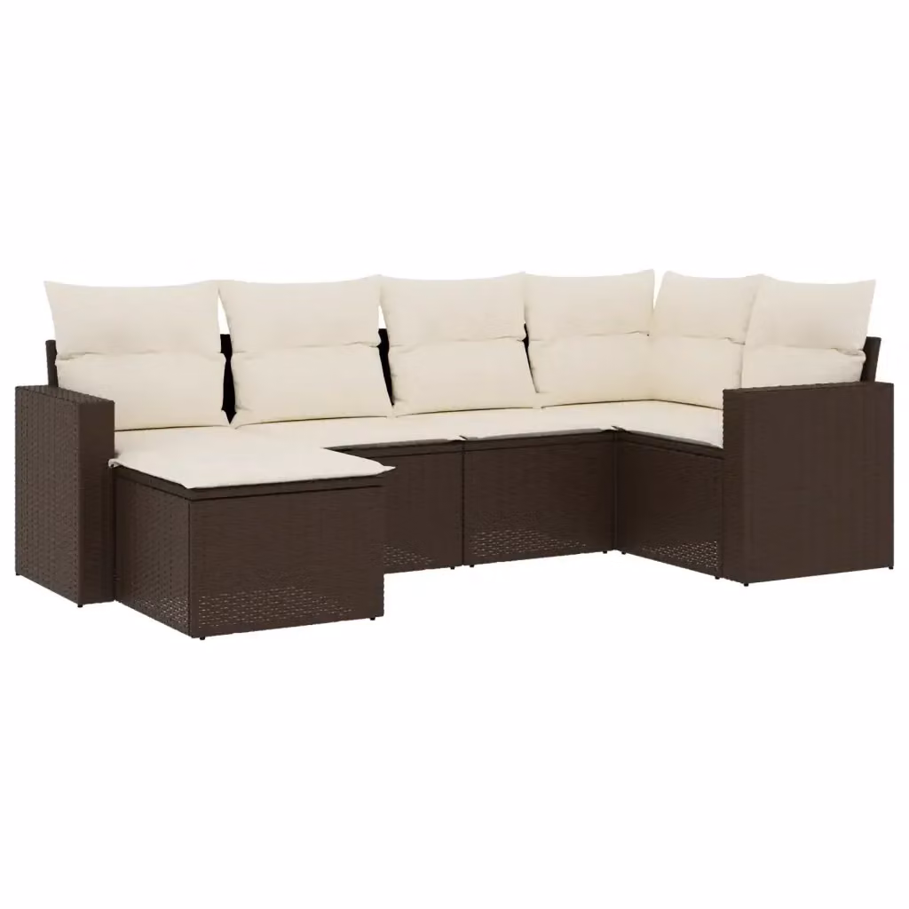 Set Divano da Giardino VIDAXL a L in Polyrattan Marrone con 6 Cuscini – 2