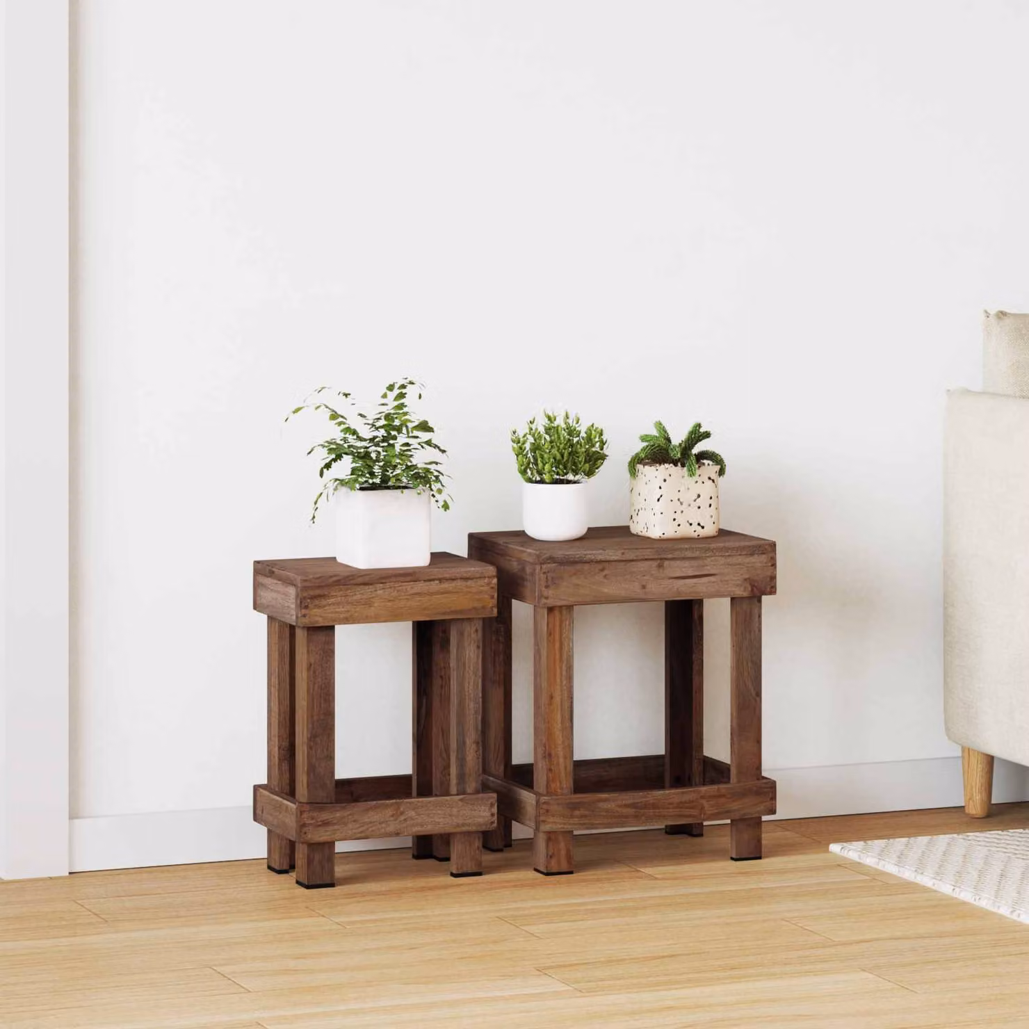 Set di 2 supporti per piante vidaXL in legno oliato marrone rustico, H: 70 cm, L: 27 cm, P: 11 cm