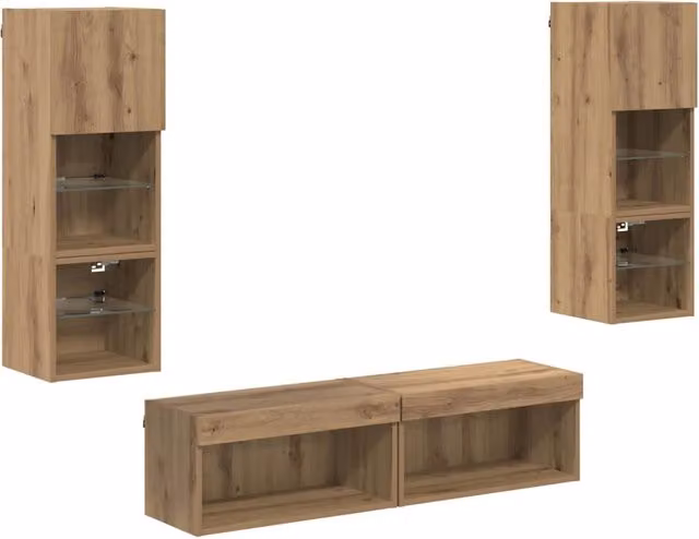 Unit¨¤ TV da Parete 6 pz | Armadietto TV | Mobile Porta TV Rovere artigianale Legno multistrato