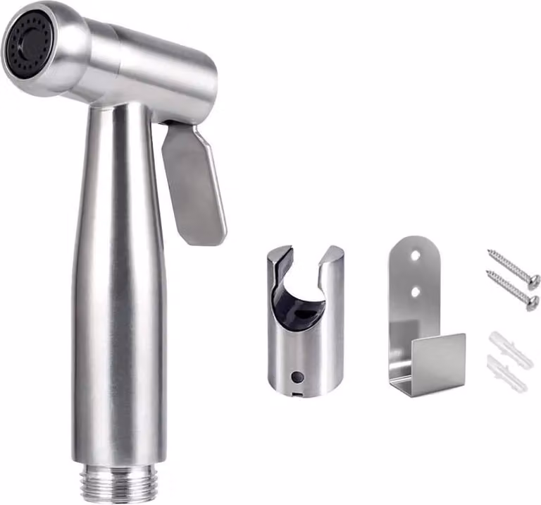 Bidet spray, getto per WC - Getto in acciaio inossidabile manuale con gancio - Facile da installare - Per l'igiene personale e come getto per la bacinella