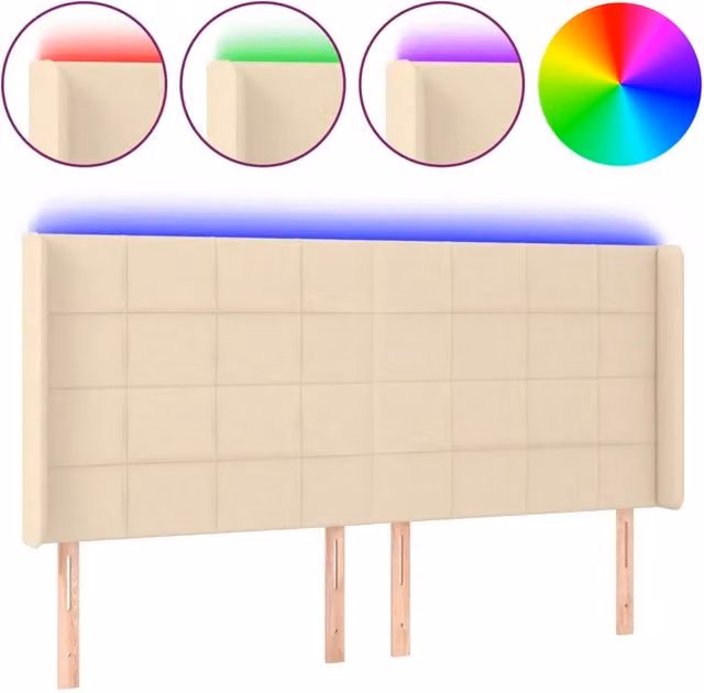 Testata del letto con illuminazione LED e porta di ricarica USB in tessuto beige L: 163 cm, P: 16 cm, H: 118-128 cm – 1