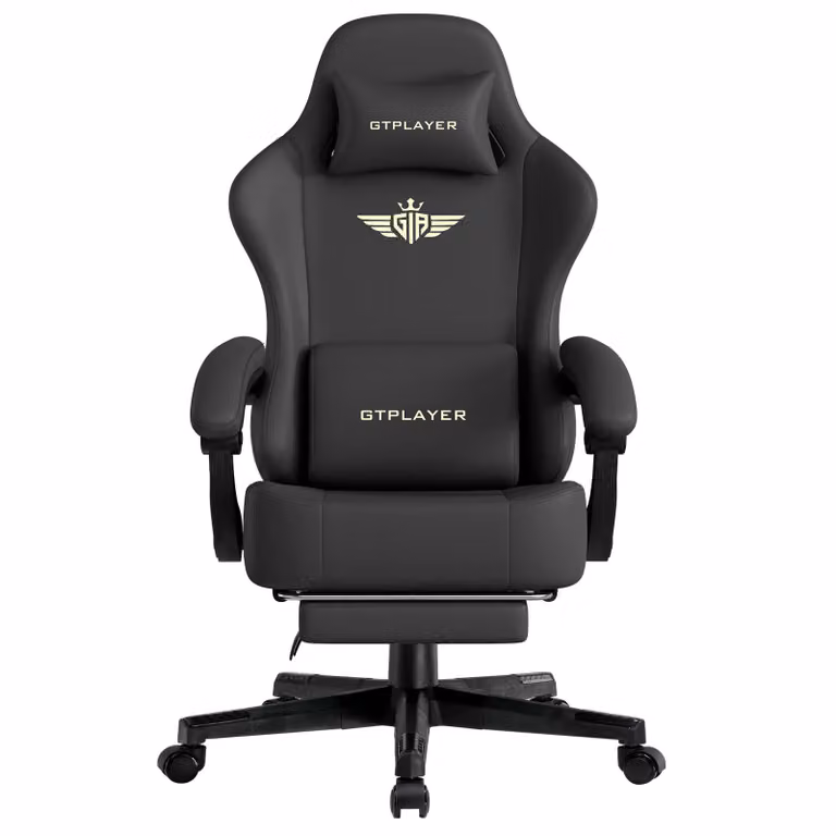 GTPLAYER sedia da gioco Poltrona da gioco ergonomica Sedia da scrivania Sedia da ufficio con cuscino di seduta in Pelle finta e piuma, braccioli di collegamento, con poggiapiedi