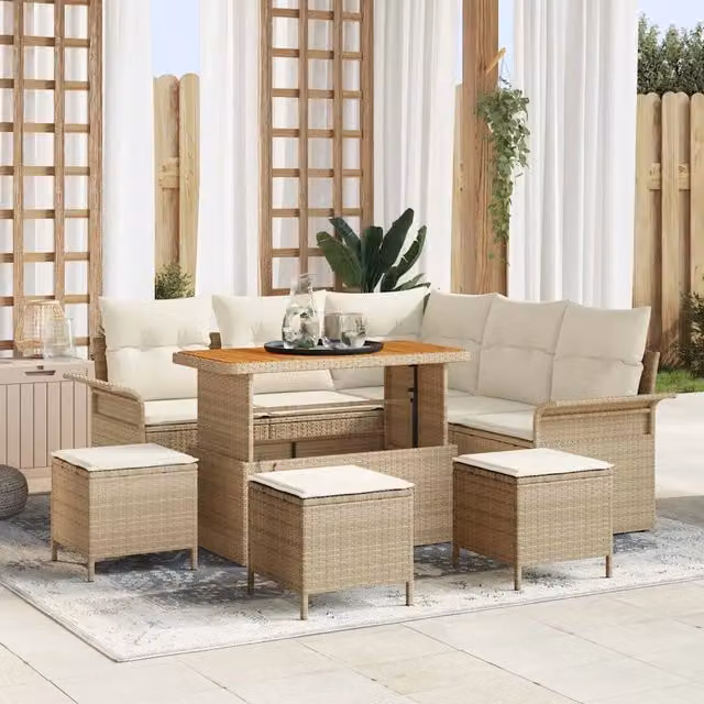 Set Divano da Giardino 9 pz Beige polyrattan 3362141