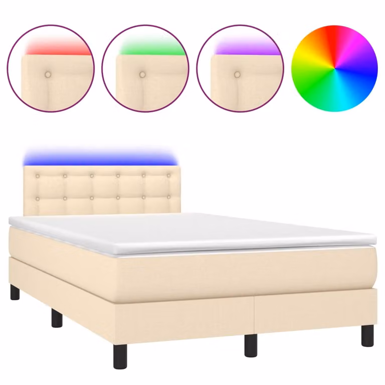 Letto a Molle con Materasso e LED Crema 120x190 cm in Tessuto