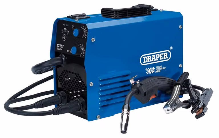 Saldatrice inverter MIG senza gas, con amperaggio di 120A, design compatto e portatile, completa di accessori