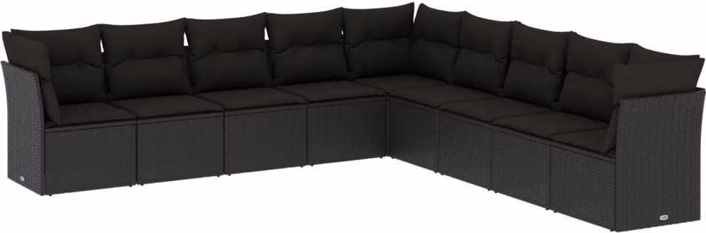 Set Divani da Giardino 9 pz con Cuscini Nero in Polyrattan