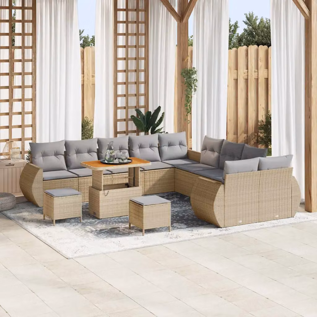 Set Divano da Giardino vidaXL 13 pz Beige con Cuscini e Tavolino da Esterno in Polyrattan e Acciaio – 1