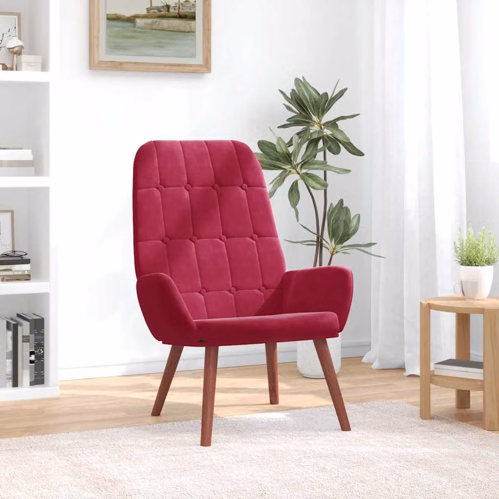 Sedia Relax vidaXL in Velluto Rosso con Braccioli e Struttura in Metallo e MDF