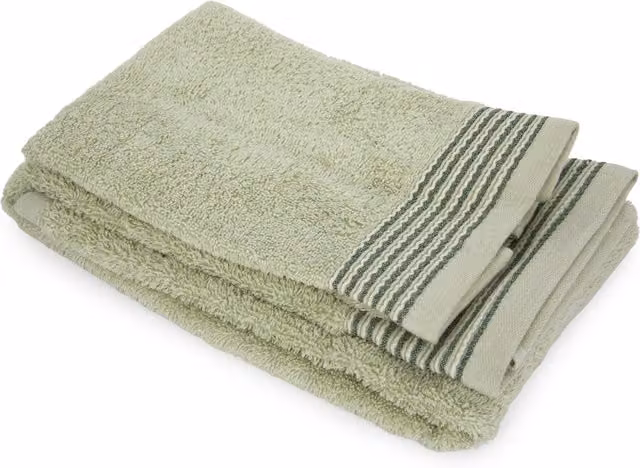 Set di asciugamani per viso e ospiti KASANOVA in cotone a righe verde con bordo decorativo