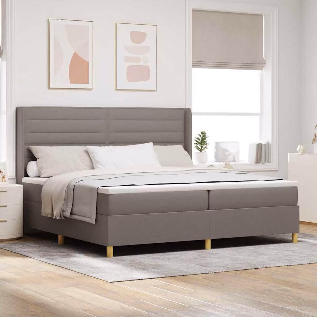 Maison Exclusive - Letto boxspring con testiera color taupe, 200 x 200 cm, rivestimento in tessuto