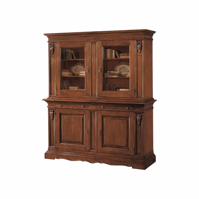 Cristalliera a 4 porte con ante in vetro Mobili 2G colore noce L: 213 cm, P: 54 cm, H: 226 cm