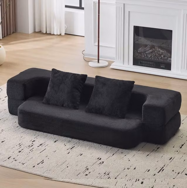 Divano letto pieghevole MODFU a 2 posti in schiuma con cuscini, colore nero