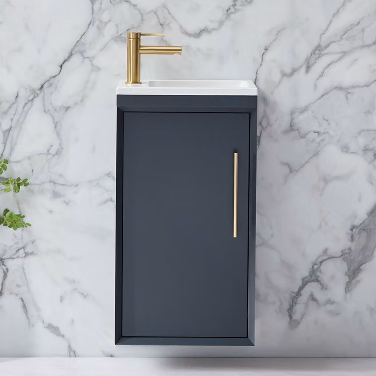 Mobile Bagno Sospeso Antracite 400mm con Lavabo e Maniglia con Barra a T in Oro Satinato - Edge