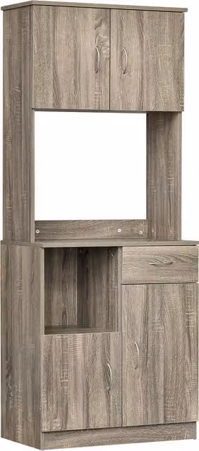 Credenza Moderna HOMCOM in Legno Grigio per Cucina o Sala da Pranimo, Mobile Buffet con Armadietti e Cassetti, L: 71 cm, P: 41 cm, H: 178 cm – 1