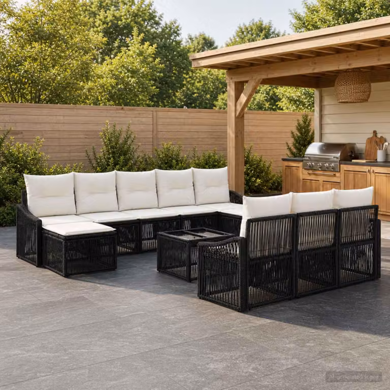 Maison Exclusive - Set da giardino composto da 11 pezzi, divano in rattan sintetico nero