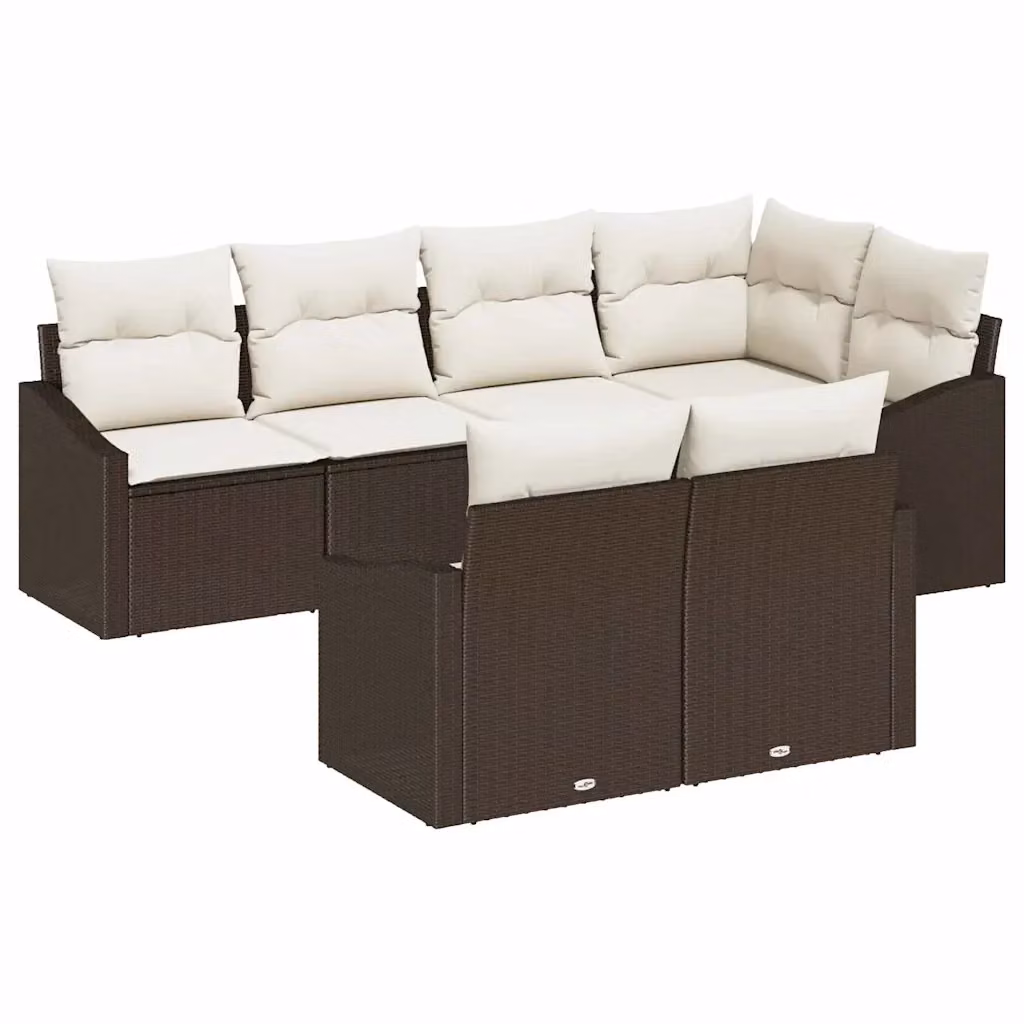 Set di divani da giardino vidaXL a forma di U composto da 7 pezzi in rattan marrone con cuscini beige e struttura in acciaio – 2