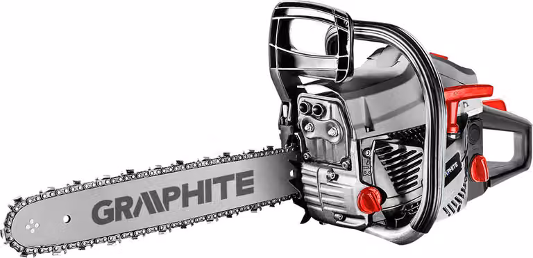 Motosega a benzina GRAPHITE 2kW 2,7PS, barra 18", capacità 52cm3, motore a combustione interna a 2 tempi, barra 45cm, interruttore di aspirazione automatico, capacità serbatoio 550 cm³, peso 5,35 kg