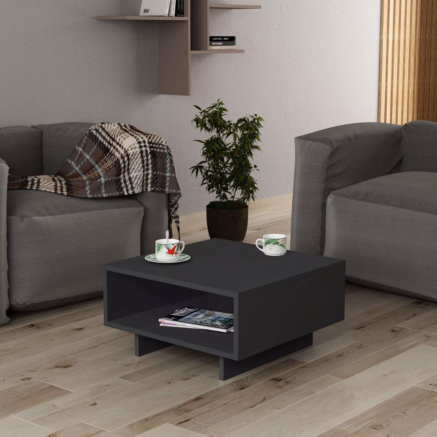 Skye Decor, Hola - Antracite, Antracite, Tavolino, 60 x 32 x 60 cm, Tavoli da taglio rivestiti al 100 % di melamina