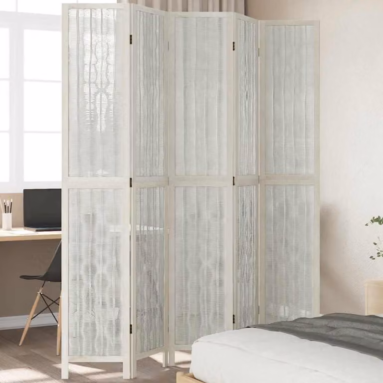 Divisorio Ambienti vidaXL a 5 Pannelli in Legno Massello di Paulownia Bianco H: 180 cm, L: 220 cm