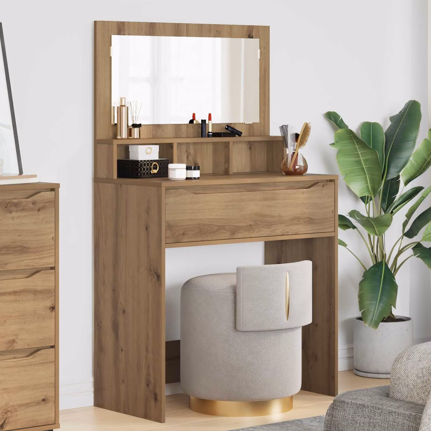 vidaXL Tavolo da Trucco Moderno in Rovere e MDF Marrone L: 135,0 cm, P: 39,5 cm, H: 80,0 cm