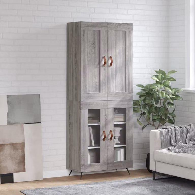 Credenza moderna vidaXL in legno e metallo, colore grigio, L: 69,5 cm, P: 34 cm, H: 180 cm