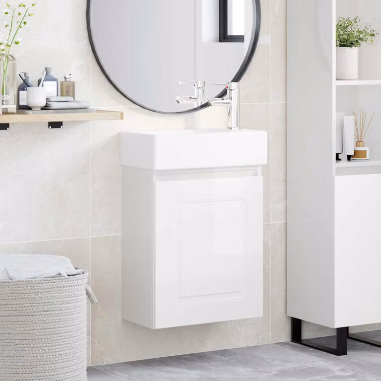 Mobile bagno vidaXL con rubinetto Bianco Lucido L: 45,5 cm, P: 22,5 cm, H: 84 cm