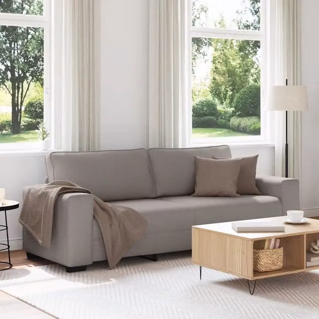 Divano moderno vidaXL in tessuto beige e grigio con cuscini inclusi L/P/H: 220 x 77 x 82 cm
