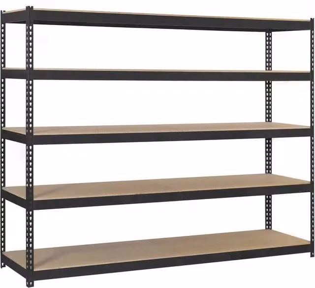 Scaffale in metallo Simon Rack con 5 ripiani colore antracite e legno L: 300 cm, H: 150 cm, P: 60 cm